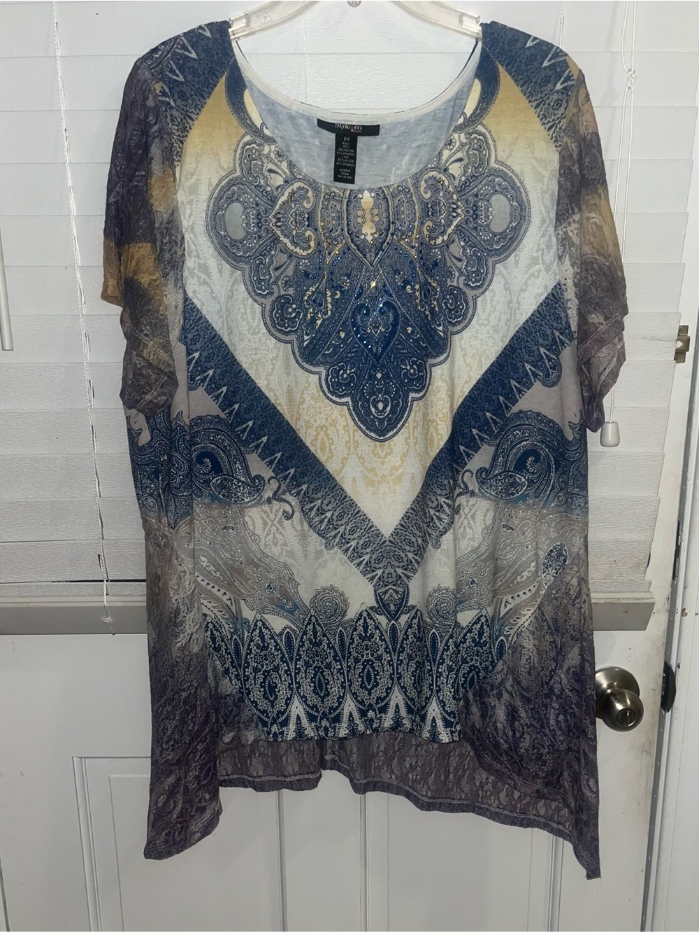 Style & Co. Blue and Gold Paisley Scoop Neck Tunic/b108c 2